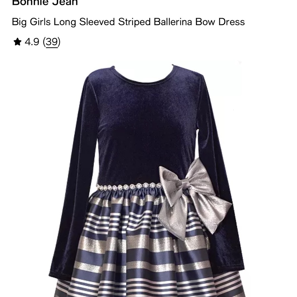 Bonnie Jean black and Silver Striped Dress velvet - Picture 1 of 4